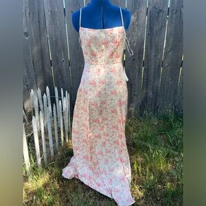 Wayf Coral Floral Pink and cream Maxi Gown